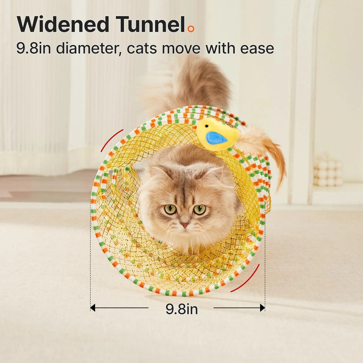 Potaroma Spiral Tunnel Cat Toy - Self-Play Collapsible Spring Tunnel with Feather and Bell for Indoor Cats, 20 Inches Unfolded