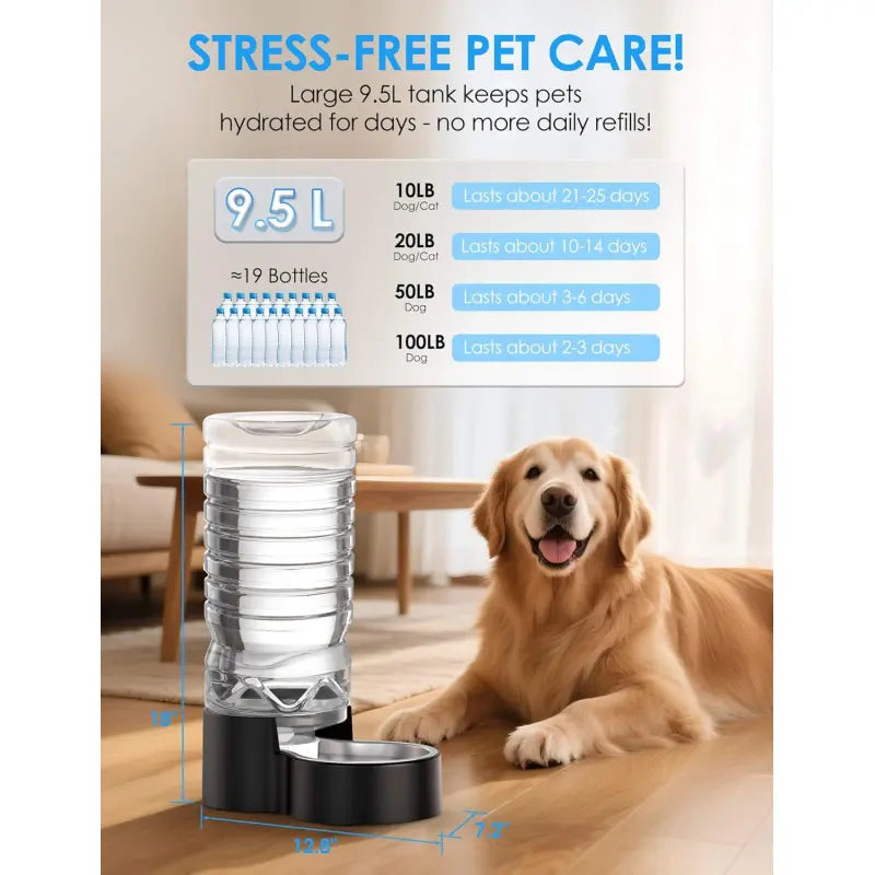 2.5 Gallon Automatic Dog Water Dispenser with Wide Mouth for Easy Cleaning and Removable Stainless Steel Bowl, Ideal for Multi-Pet Homes