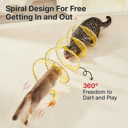 Potaroma Spiral Tunnel Cat Toy - Self-Play Collapsible Spring Tunnel with Feather and Bell for Indoor Cats, 20 Inches Unfolded