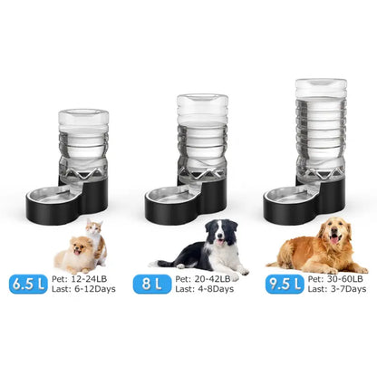 2.5 Gallon Automatic Dog Water Dispenser with Wide Mouth for Easy Cleaning and Removable Stainless Steel Bowl, Ideal for Multi-Pet Homes